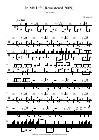 Partitura de batería: The Beatles - In My Life (Remastered 2009)