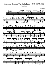 Drum score: Frank Zappa - Conehead (Live At The Palladium, NYC - 10/31/78)