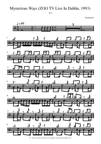 Drum score: U2 - Mysterious Ways (ZOO TV Live In Dublin, 1993)