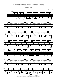 Drum score: Cypress Hill - Tequila Sunrise (feat. Barron Ricks)