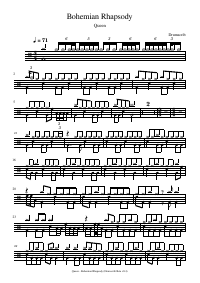 Drum score: Queen - Bohemian Rhapsody