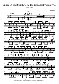 Drum score: Frank Zappa - Village Of The Sun (Live At The Roxy, Hollywood/1973)