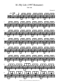 Drum score: Talk Talk - It's My Life (1997 Remaster)
